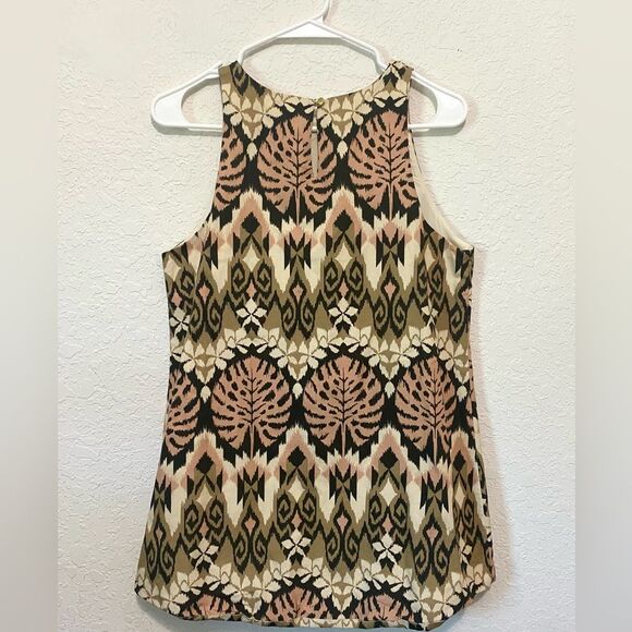 Tyler Boe Linen Aztec BoHo Tunic Top Shirt Brown Tan size Small - Picture 7 of 11